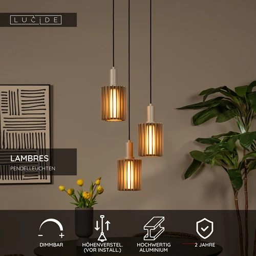 Lucide LAMBRES - Pendelleuchten - 3xE27 - Taupe - USP